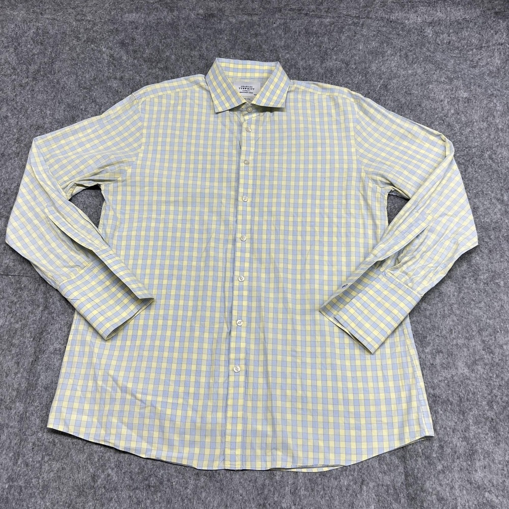 Charles Tyrwhitt Shirt Mens 18 34 35 Yellow Blue Gingham Slim French Cuff Dress